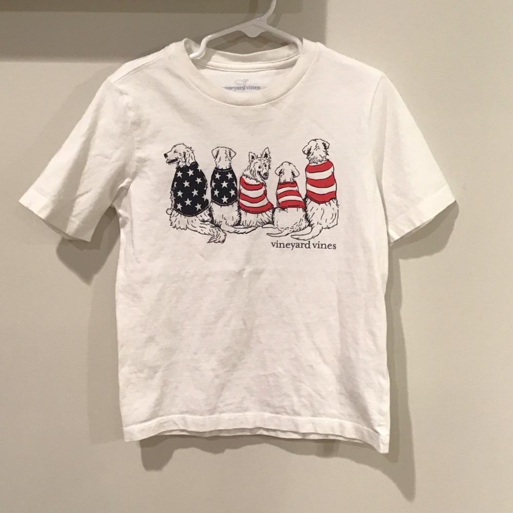 Vineyard Vines Kids White Tee with Stars and Stripes Dog Design